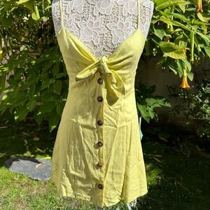 Lush Bow Knot Button Up Linen Dress